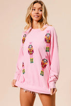 BiBi Light Pink Sequin Nutcrackers Embroidery Christmas Sweatshirt