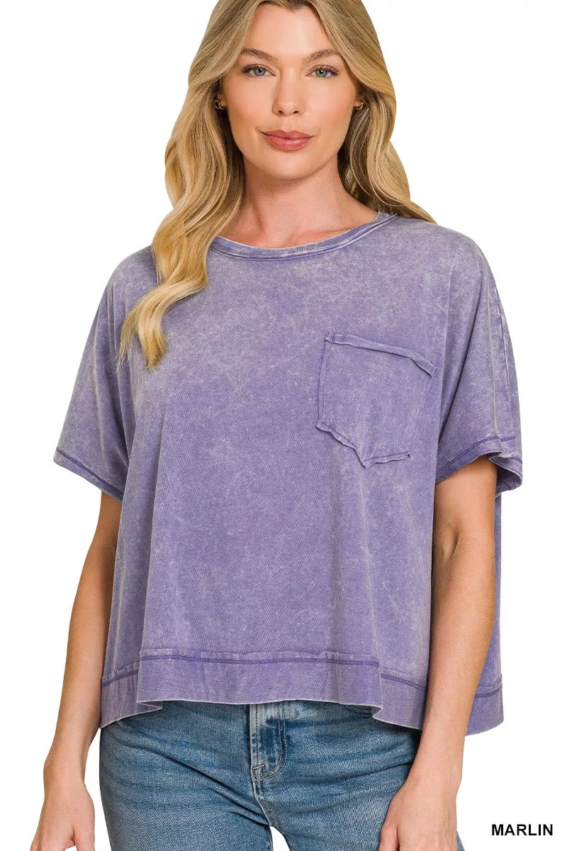 Zenana Acid Washed Round Neck Short Sleeve Oversized T-Shirt MARLIN