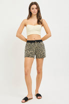 RISEN High Rise Coffee Leopard Shorts with Contrast Waistband