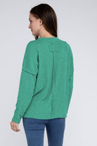 Zenana 4 Colors- Ribbed Brushed Melange Hacci Sweater with a Pocket Shirts & Tops