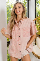 BiBi Dusty Pink Mineral Washed Leopard Print Short Sleeve Shirt DUSTY PINK