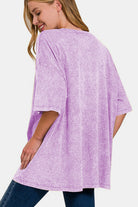 Zenana Pink Purple Acid Washed Boxy Fit Drop Shoulder Oversized T-Shirt Shirts & Tops