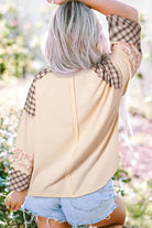 Heart Plaid Round Neck Long Sleeve Blouse