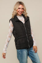 Haptics High Nevk Quilted Zip Up Black Puffer Vest