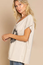 POL Peace Sign Studded V-Neck T-Shirt