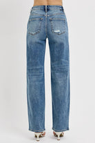 RISEN Medium Washed Distressed Wide Leg Jeans Plus Size