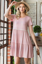 Heimish Dusty Rose Solid Mini Tiered Dress with Pompom Lace