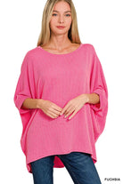 Zenana Fucshia Raised Rib Bat Sleeve Top FUCHSIA