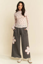 Davi & Dani Pink Ribbon Bow Lace Hem Long Sleeve Mesh Layering Top