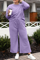 Double Take Quilted Textured Long Sleeve Top and Drawstring Pants Set Lavender Trendsi