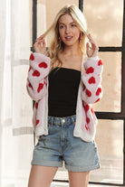 ADORA Ivory & Red Fuzzy Heart Button Down Cardigan