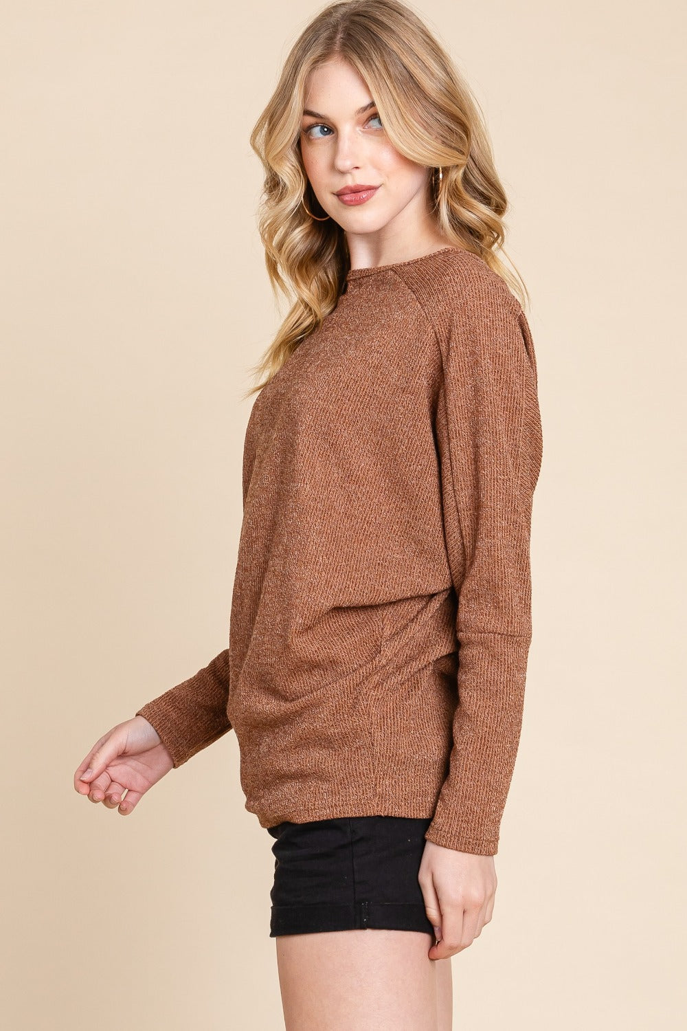 BOMBOM Drop Shoulder Long Sleeve Knit Top Shirts & Tops