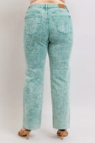 Judy Blue Sea Green High Waist Garment Dyed Raw Hem Dad Jeans