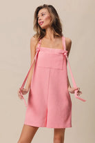BiBi Blush Pink Texured Jacquard Romper with Side Pockets