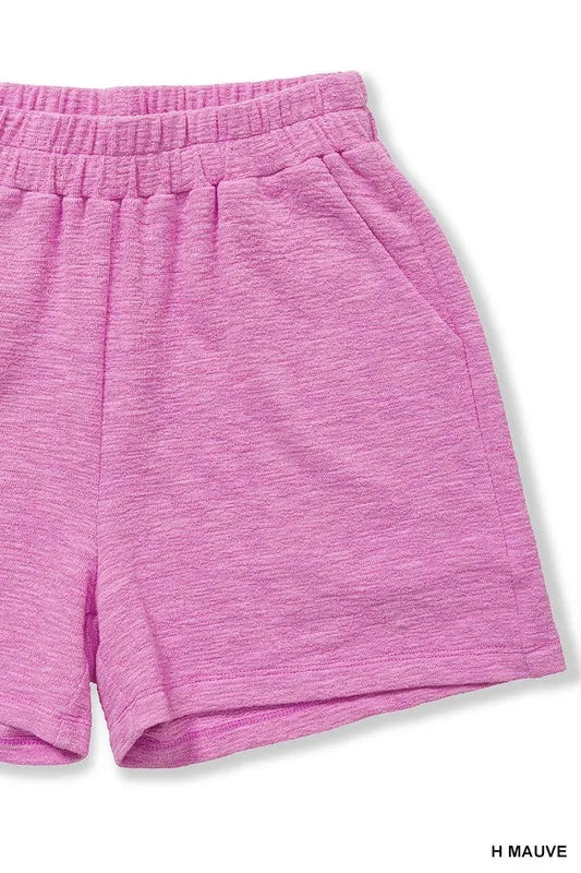 Zenana Heathered Mauve Cotton Slub Shorts