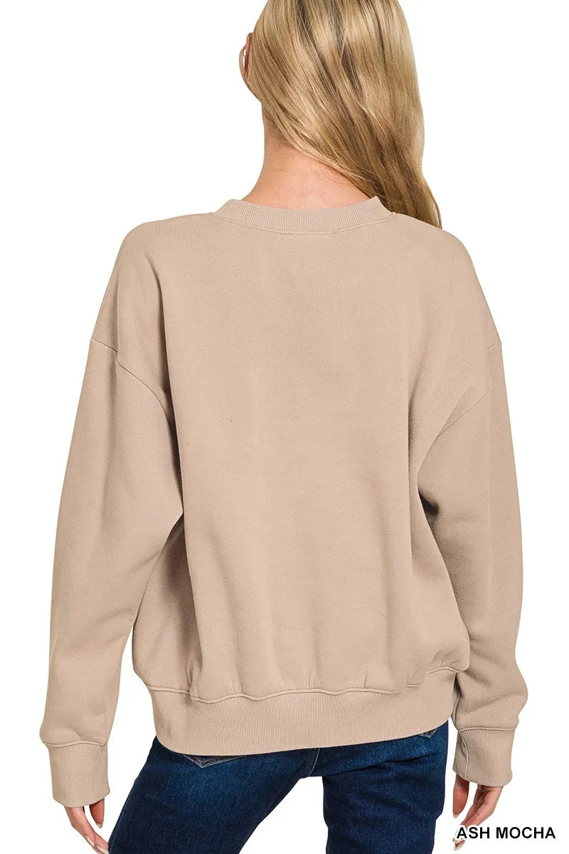 Zenana Ash Mocha Fleece Long Sleeve Sweatshirts & Shorts Set