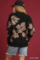 Umgee Black & Taupe Floral Long Sleeve Sweater