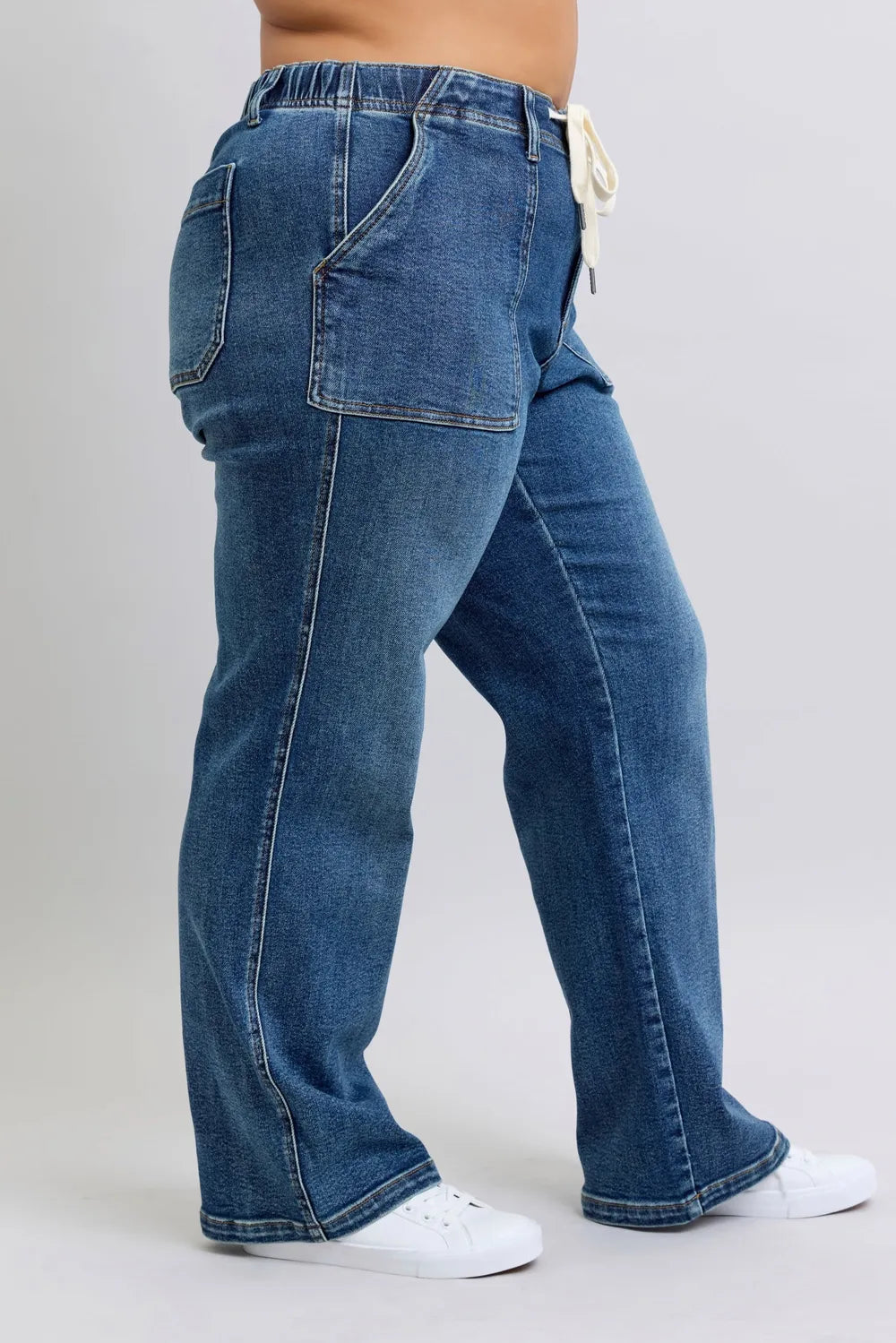 Judy Blue Plus Size High Waist Drawstring Wide Leg Jeans