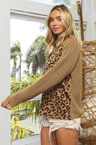 BiBi Latte Leopard Pattern Front Raglan Sleeve Sweater