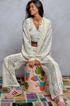 POL Cream Floral Balloon Sleeve Hooded Lace Jacket with Stitch Detail