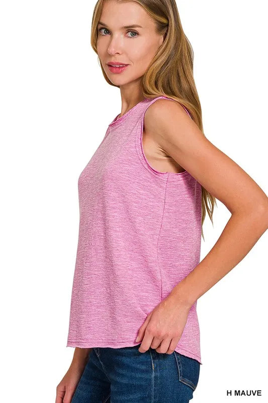 Zenana Heather Mauve Cotton Slub Tank & Pants Set