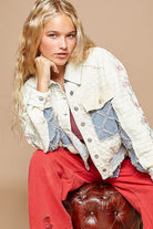 POL Vintage Washed Embroidered Sleeve Raw Edge Quilted Jacket Trendsi