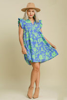 Umgee Floral Print Ruffle Cap Sleeve Tiered Dress e