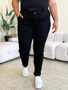 Judy Blue Black High Waist Double Roll Cuff Jeans Trendsi