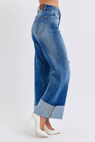 Judy Blue Retro High Waist Wide Leg With Cuff Jeans Jeans