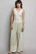 POL Sage Patchwork Mixed Knit Wide Leg Pants
