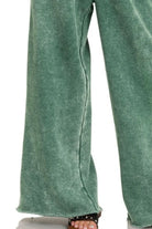 Zenana Dark Green Acid Wash Fleece Palazzo Sweatpants with Pockets