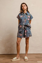 BiBi Floral Printed Denim Short With Pockets