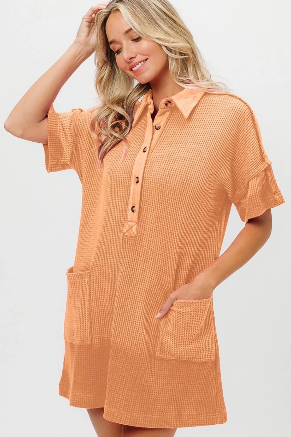 BiBi Apricot Dip Dye Mineral Washed Knit Dress APRICOT