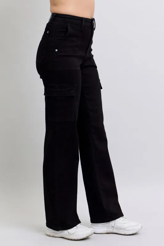 Judy Blue Black High Waisted Cargo Wide Leg Jeans