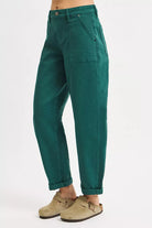 RISEN Hunter Green High Rise Ankle Cuffed Barrel Pants