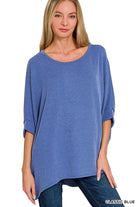 Zenana Classic Blue Raised Rib Bat Sleeve Top CLASSIC BLUE