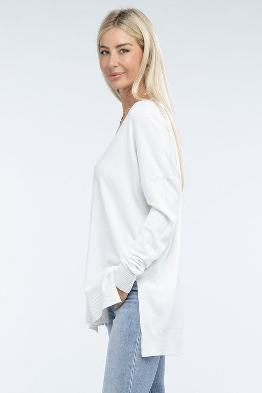 Zenana Hi-Low Hem Front Seam Sweater in 5 Colors ZENANA