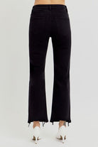 RISEN Black Tummy Control Elastic Band High Rise Crop Straight Jeans