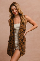 BiBi Leopard Button Up Denim Sleeveless Vest