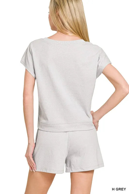 Zenana Heather Grey Premium Cotton Top & Shorts Set