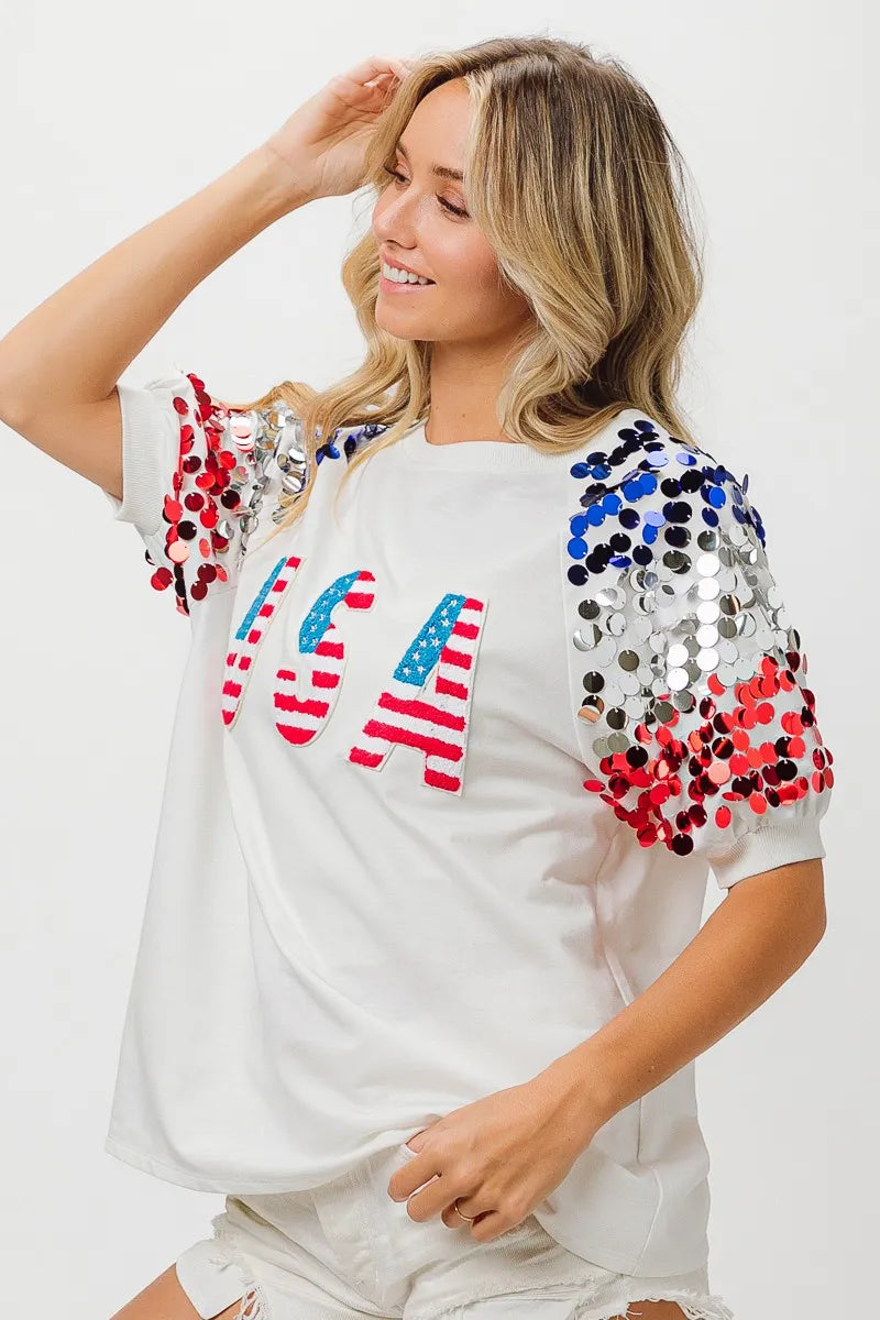 BiBi American Flag USA Theme Sequin Top