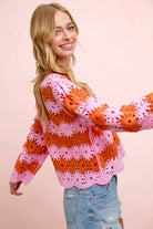 BiBi Pink Flower Crochet Knit Top