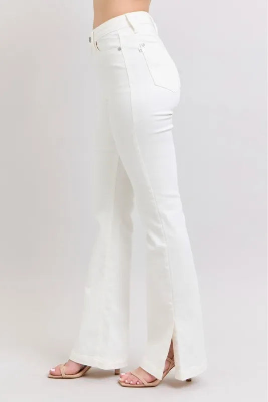 Judy Blue White High Waist Side Slit Slim Bootcut Jeans