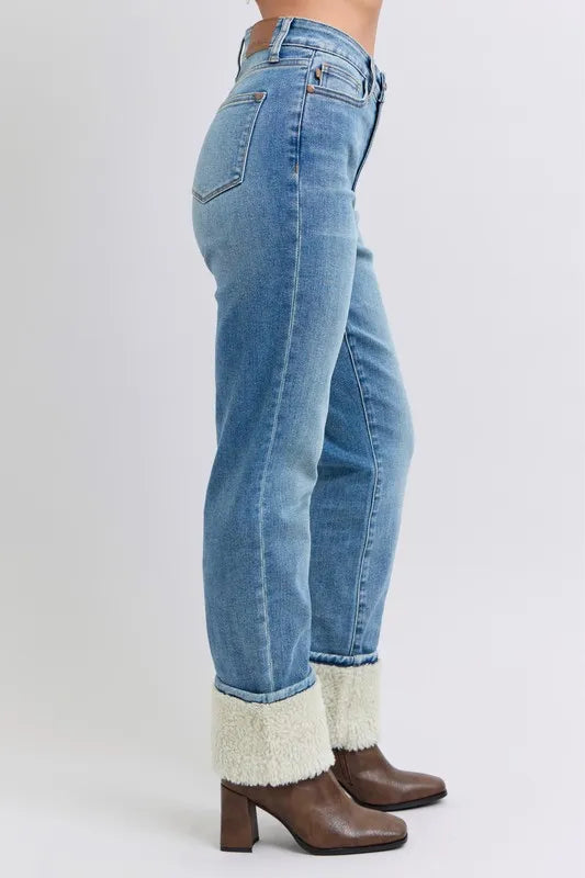 Judy Blue High Waisted Shearling Cuff Straight