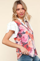 Haptics You Got This Floral Hacci TwoFer Short Ruffle Sleeve Blouse