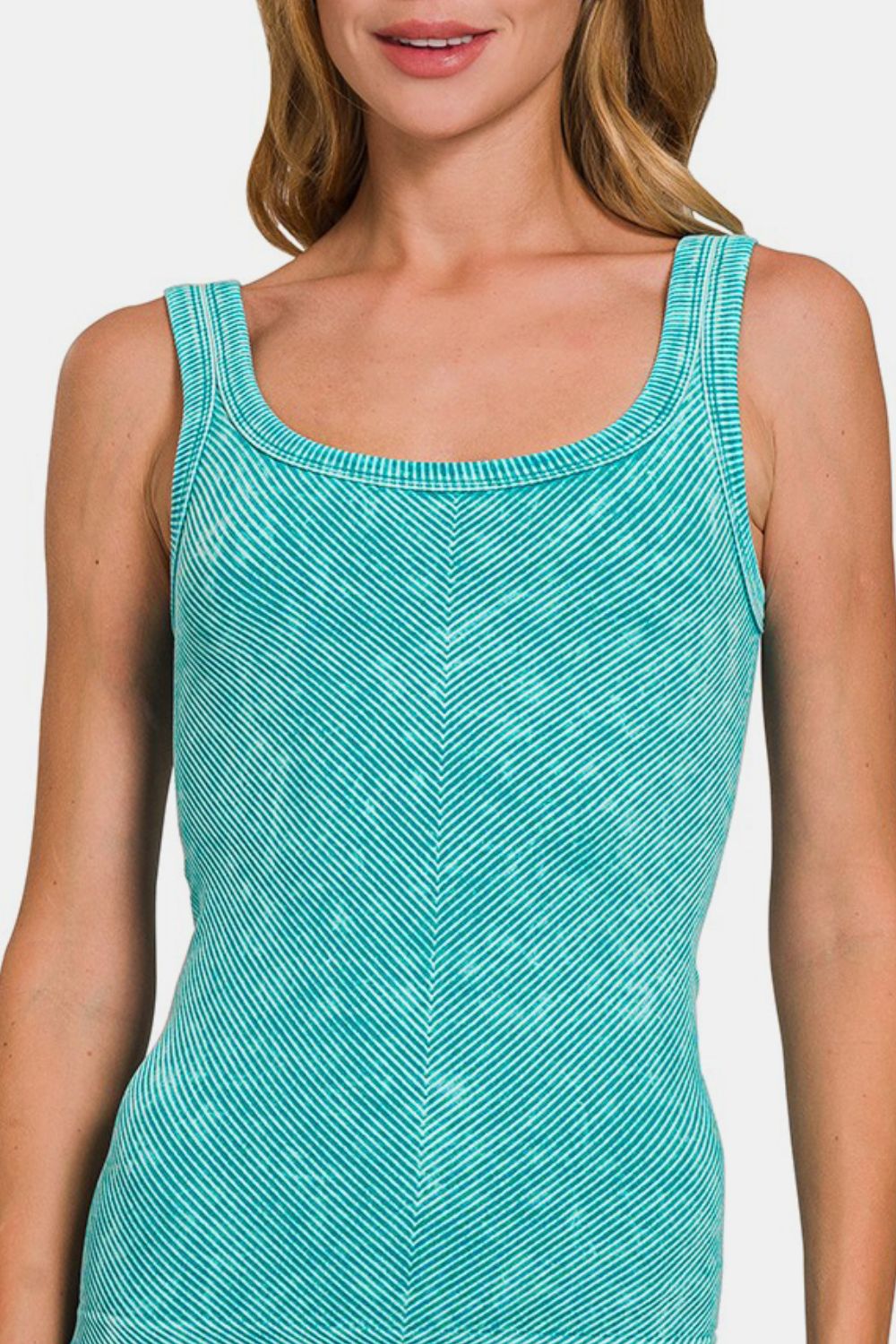 Zenana Teal Stone Washed Ribbed Scoop Neck Tank Top