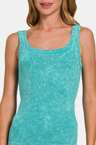 Zenana Teal Stone Washed Ribbed Scoop Neck Tank Top