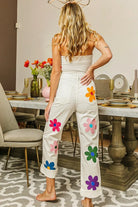 BiBi Off White Flower Print Straight Legs Pants