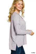 Zenana Heather Grey Soft Melange Hacci Exposed Seam Hi-low Tee
