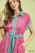 Umgee Mix Floral Button-Front Midi Dress